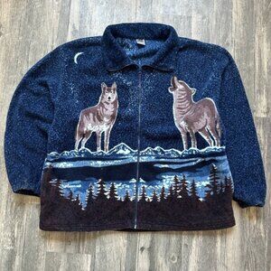 Passion-I Wolf Fleece Jacket Full Zip Novelty Print XL